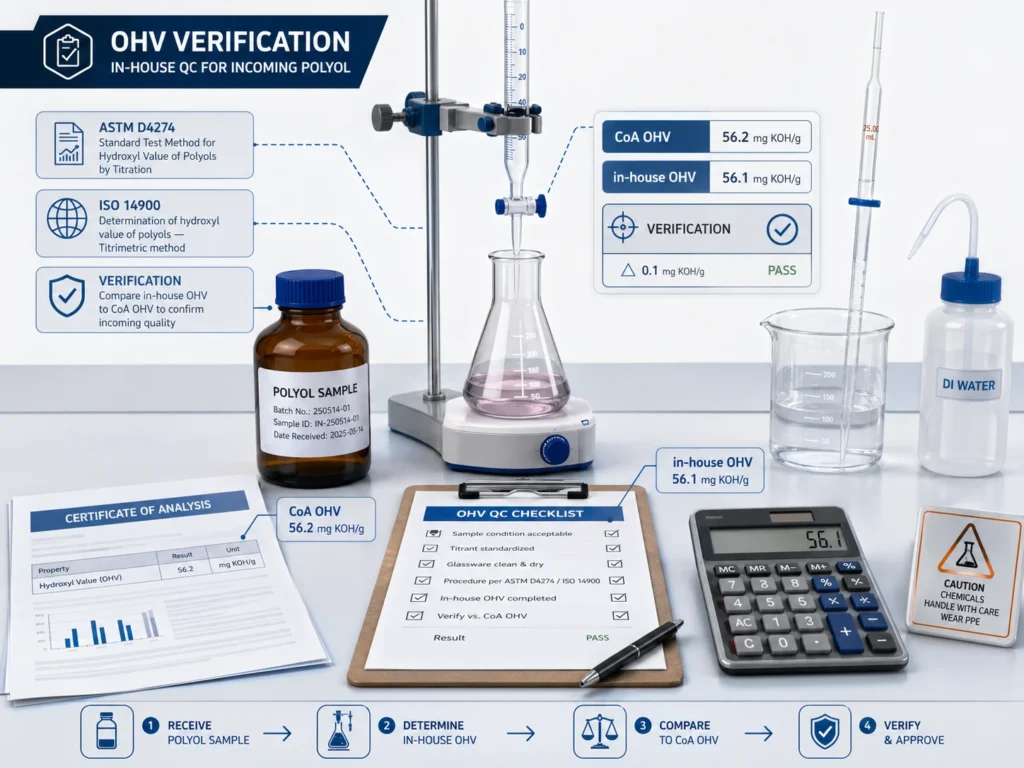 In-house OHV verification for incoming polyol QC in polyurethane foam production