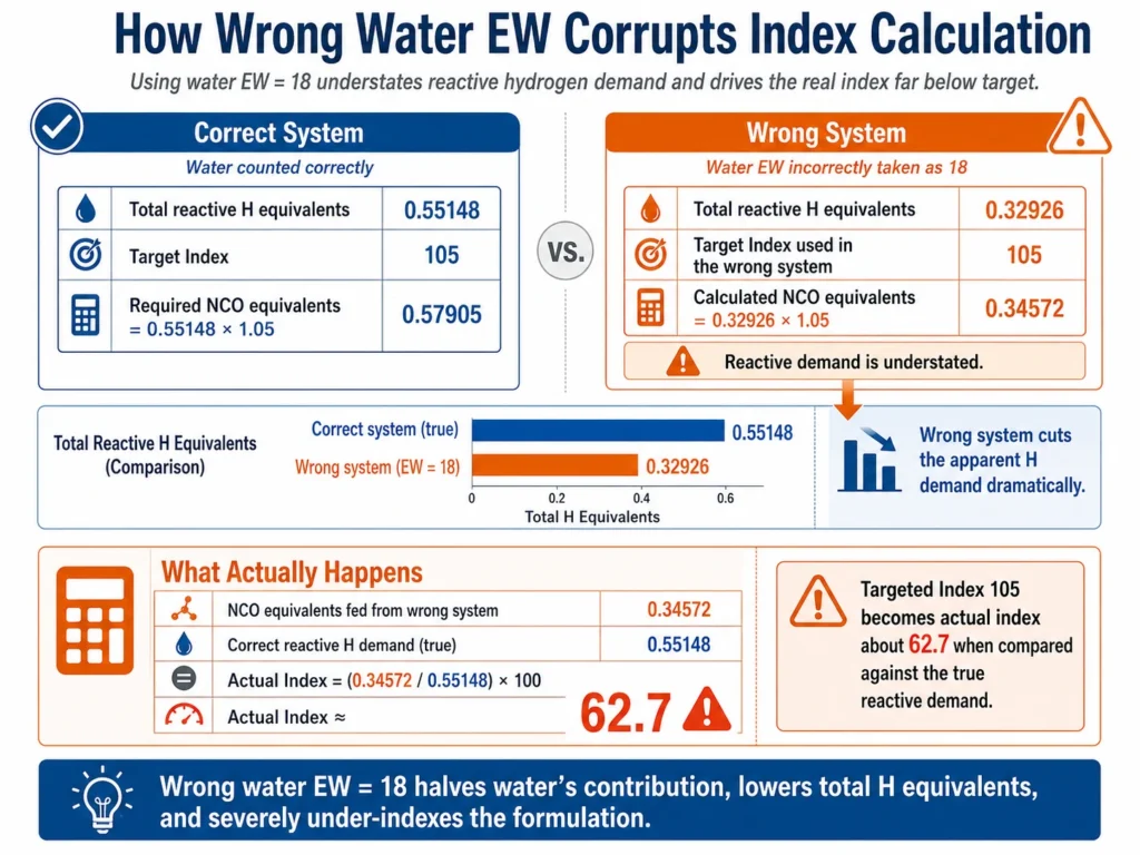 Water EW 18 causing wrong isocyanate index calculation in polyurethane foam
