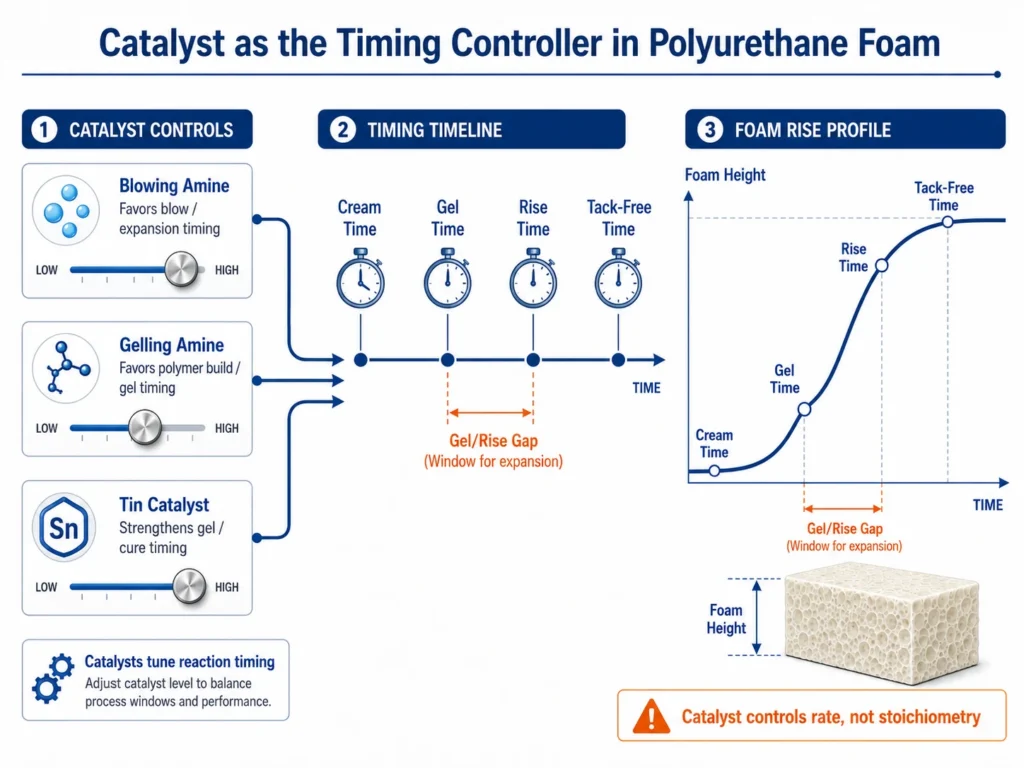  Catalyst controlling polyurethane foam cream time gel time rise time and reaction balance 