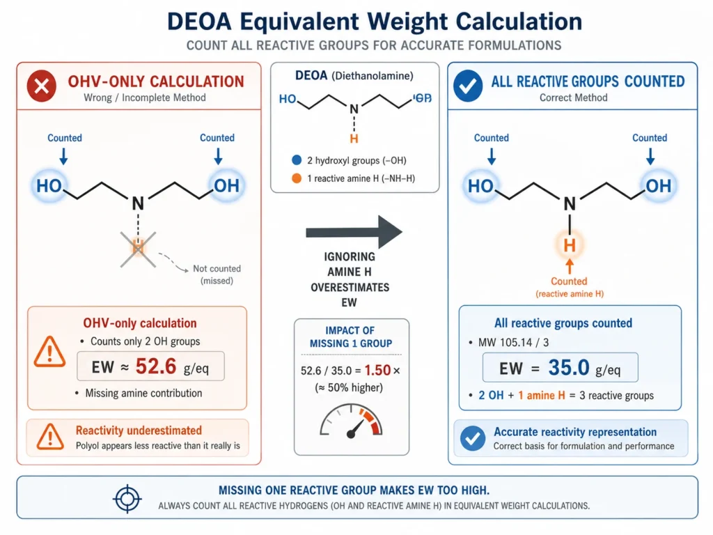 Equivalent weight as a live calculation based on OHV and percent NCO changes