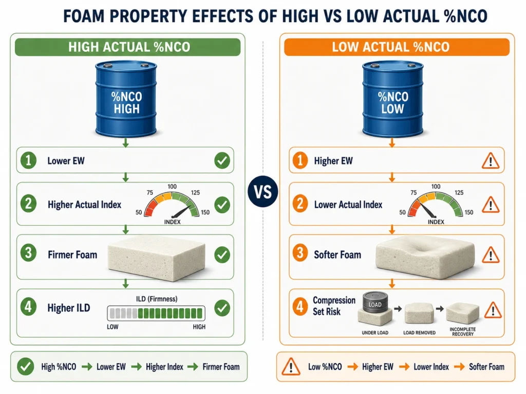  High and low NCO content effects on polyurethane foam hardness and compression set