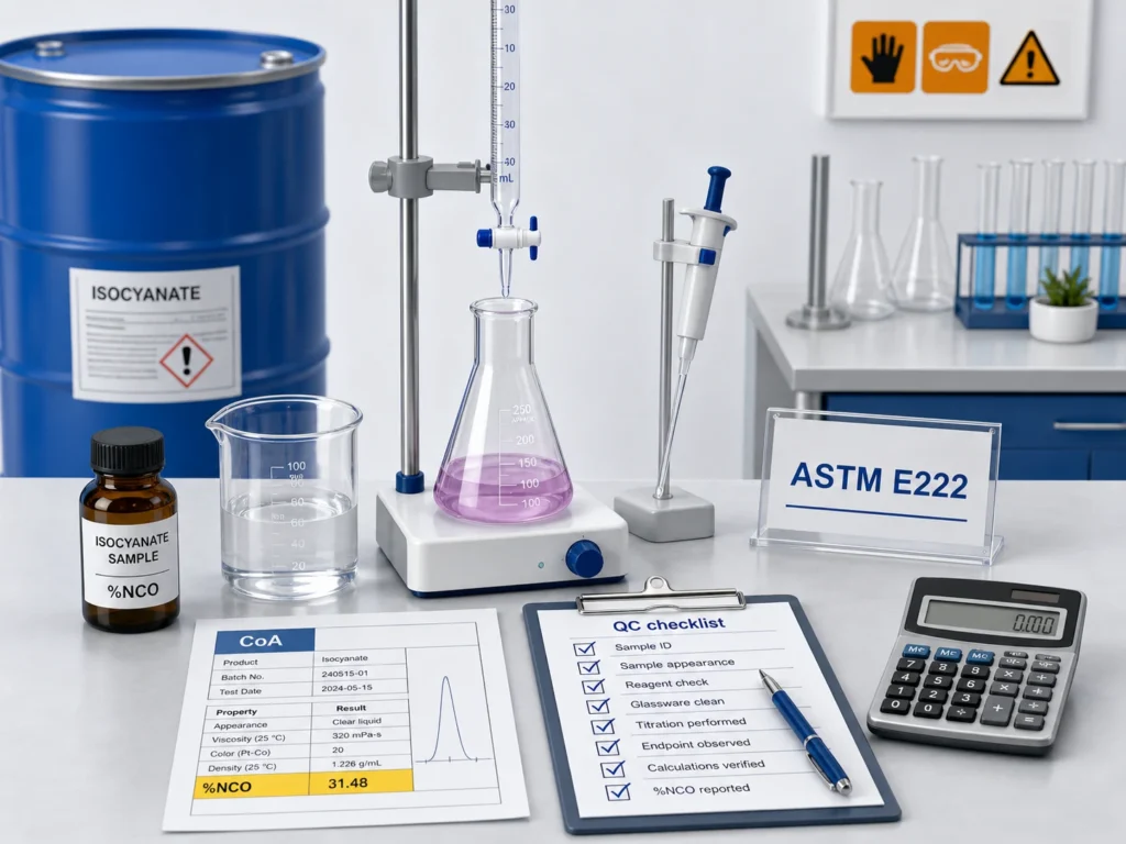 n-house percent NCO verification for isocyanate QC in polyurethane foam production