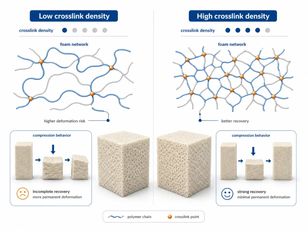  Low and high crosslink density polyurethane foam network comparison 