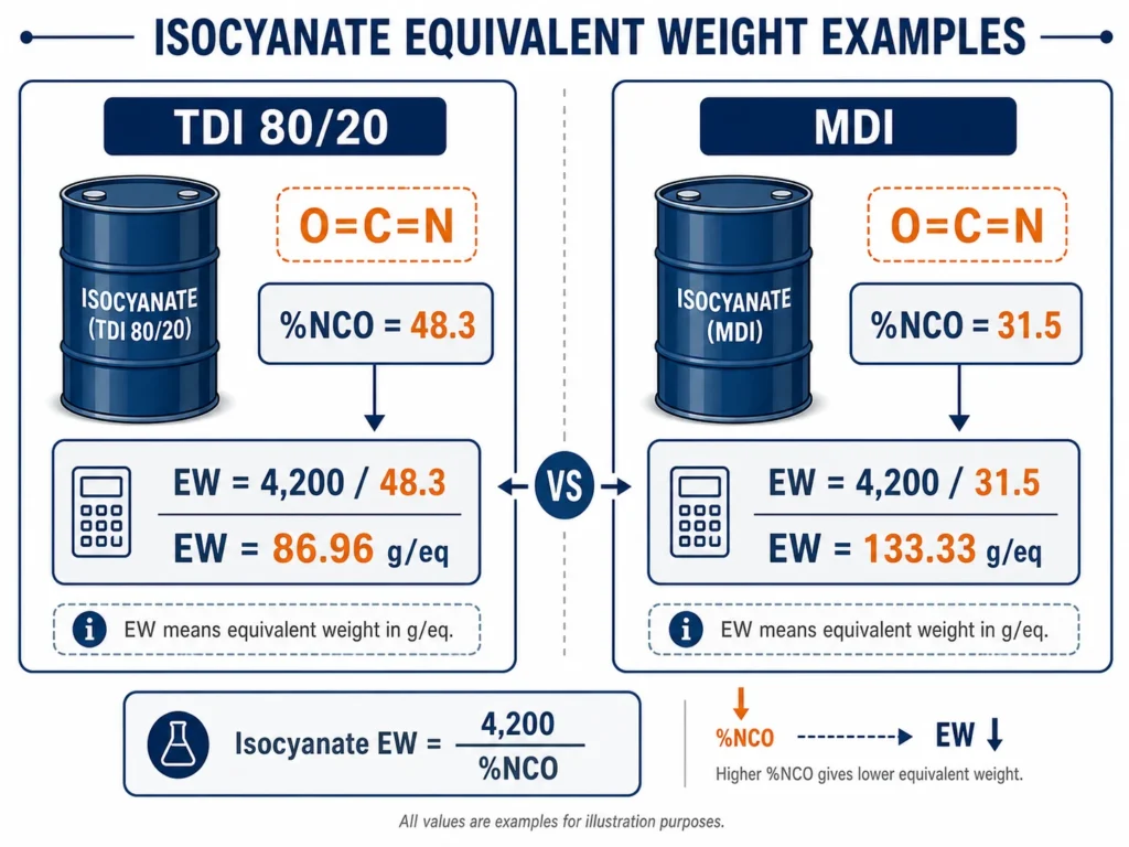 TDI and MDI equivalent weight examples from percent NCO values 