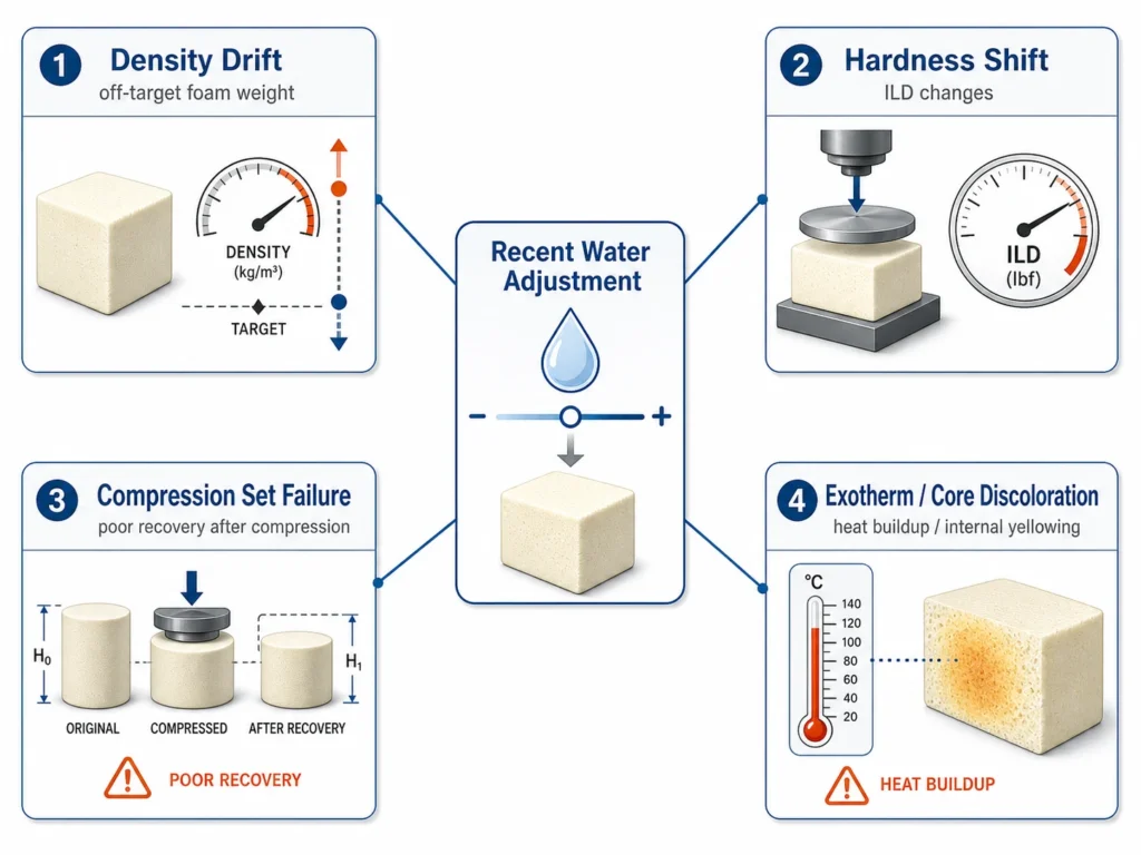 PU foam troubleshooting symptoms caused by water adjustment mistakes