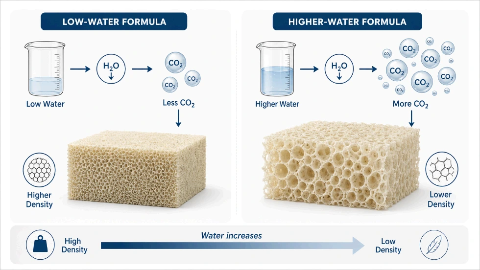 Water level effect on polyurethane foam density through CO2 generation