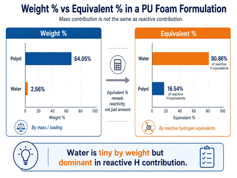 Weight percentage versus equivalent percentage in polyurethane foam formulation sheet 
