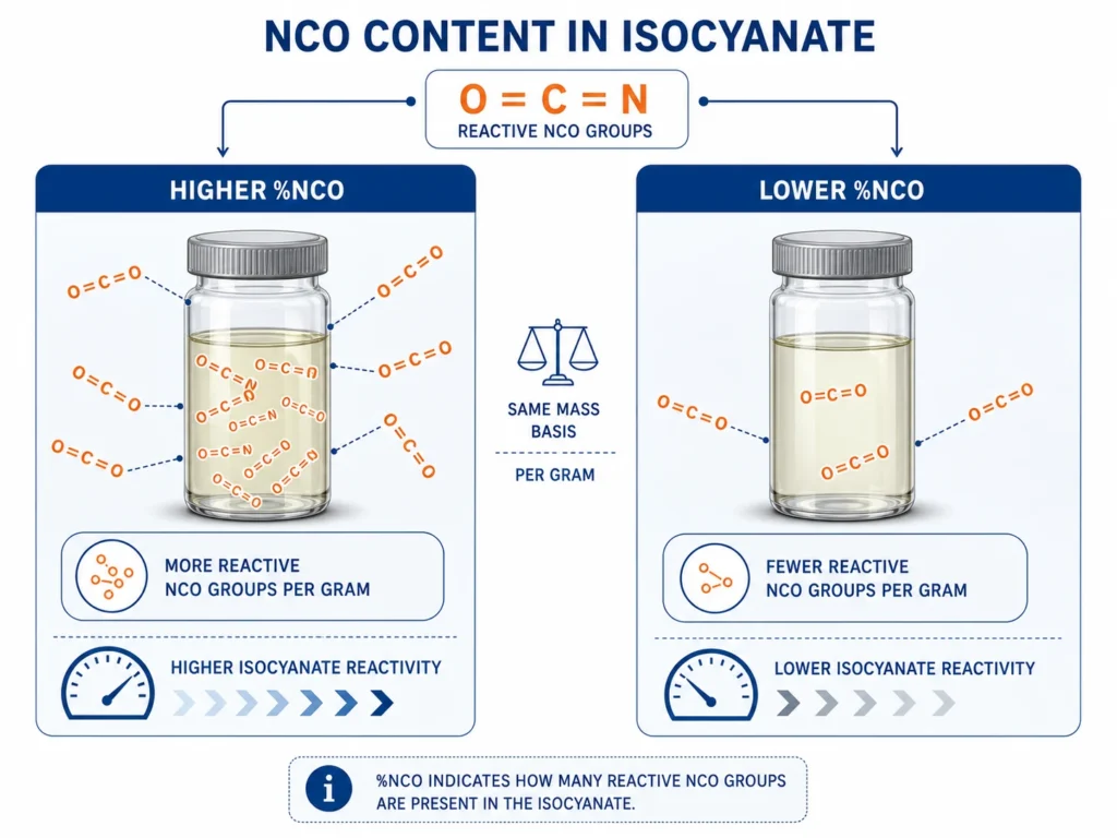Diagram explaining NCO content as reactive isocyanate groups per gram of material 